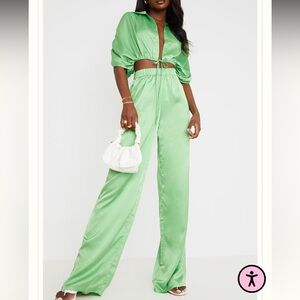 PLT Green Satin Pants Set